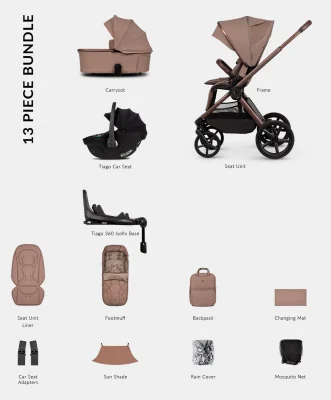Venicci Upline 3 4in1 Pushchair Bundle With Tiago 2 Car Seat (13 Pieces) - Sand