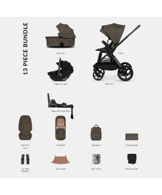 Venicci Upline 3 4in1 Pushchair Bundle With Tiago 2 Car Seat (13 Pieces) - Truffle Beige