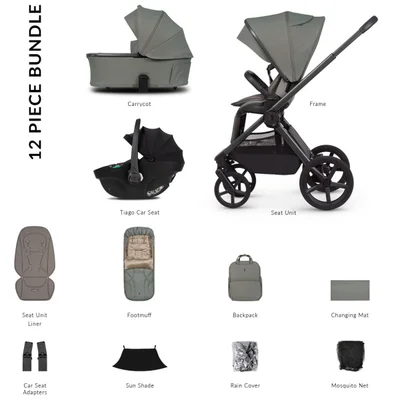 Venicci Upline 3 Comfort Bundle 3in1- Aloe - Tiago Car Seat- Black