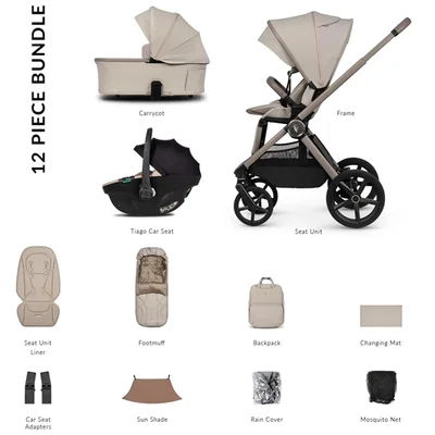 Venicci Upline 3 Comfort Bundle 3in1- Pebble - Tiago Car Seat- Beige