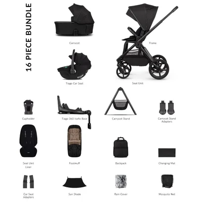 Venicci Upline 3 Ultimate Bundle 4in1- Onyx - Tiago Car Seat- Beige