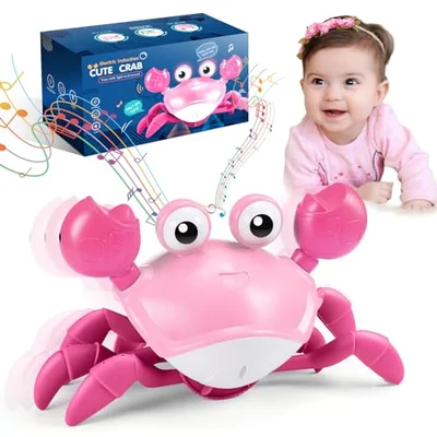 Veopoko Crawling Crab Toy - Baby Sensory Toy for 0-12 Months - Gifts for 1-4 Year Old Girls and Boys - Montessori Toys for Babies and Kids