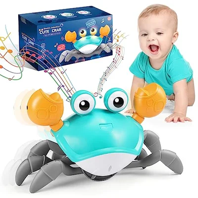 Veopoko Crawling Crab Toy - Baby Sensory Toy for 0-12 Months - Gifts for 1-4 Year Old Girls and Boys - Montessori Toys for Babies and Kids - Green / Medium