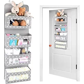 Vesta Baby Over Door Hanging Organiser with Hooks - Unisex Space Saving 4 Pocket Storage for Bathroom, Childrens Room, Nursery