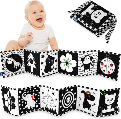 Vicloon Baby Black and White High Contrast Cloth Book - Foldable Touch and Feel Crinkle Fabric for Early Learning - Ladybug