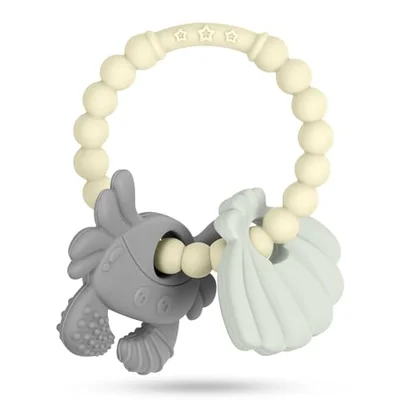 Vicloon Baby Teething Toy - Silicone Crab Teether, Easy to Hold and Clean, Boys and Girls Silicone Chews (Beige)