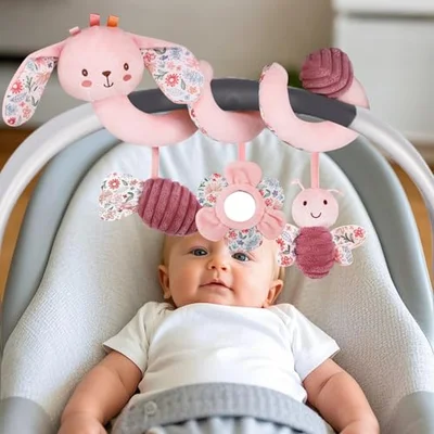 vocheer Hanging Toys for Car Seat Crib Mobile, Infant Baby Spiral Plush Toys for Crib Bed Stroller Car Seat Bar (Pink Rabbit) - Pink Rabbit / Small