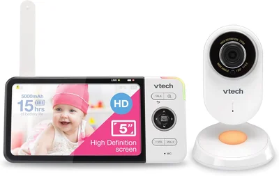 VTech VM818HD Video Monitor, 5-inch 720p HD Display, Night Light, 110-degree Wide-Angle True-Colour Day Vision, HD No-Glare Night Vision, Best-in-Class 300m Range, 2-Way Talk, White