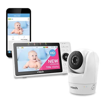 VTech VM901 Smart Wi-Fi Baby Monitor with Upgraded 5-inch 720p Display,Remote Pan Tilt Zoom,1080p HD Camera,Built-in Wide Angle Lens,HD Night Vision,2-way talk,Mobile Connect, iOS/Android Compatible - White / 1 Count (Pack of 1)