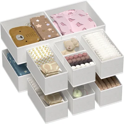 Vtopmart 12 Pack Baby Clothes Organizer, Dresser Drawer Organizer for Baby Clothing, Foldable Fabric Closet Drawer Storage Bins, Nursery Dresser Dividers for Bra, Socks, Ties, Scarf