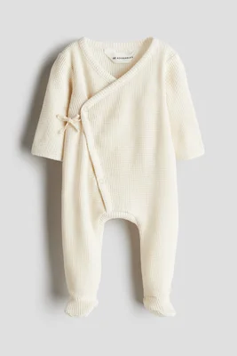 Waffled cotton romper suit - Cream