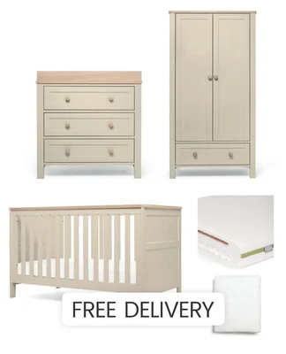 Wedmore 3 Piece Cotbed Range With Premium Dual Core Mattress - Cashmere/Oak