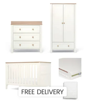 Wedmore 3 Piece Small Cotbed Range with Premium Dual Core Mattress - White - White/Oak