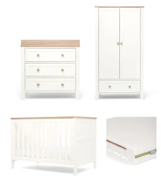 Wedmore 3 Piece Small Cotbed Range with Premium Dual Core Mattress - White/Oak - White/Natural
