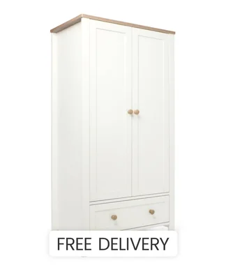 Wedmore Nursery 2 Tone Wardrobe - White Natural Wood Nursery Furniture & Clever Storage Spacious With Drawers High Quality Pine