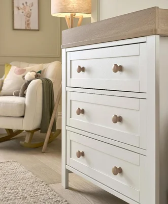 Wedmore Nursery 3-Drawer Dresser Changer - White Infant Nappy Changing Station / Table Natural Wood Furniture Chest of Drawers