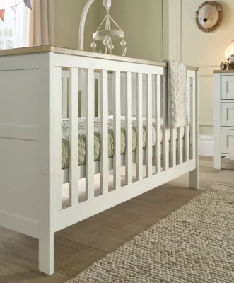 Wedmore Two-Tone Baby Cotbed - White Wooden Nursery Furniture Cot Bedding Infant To 4 Years Adjustable & Convert To Toddler Bed