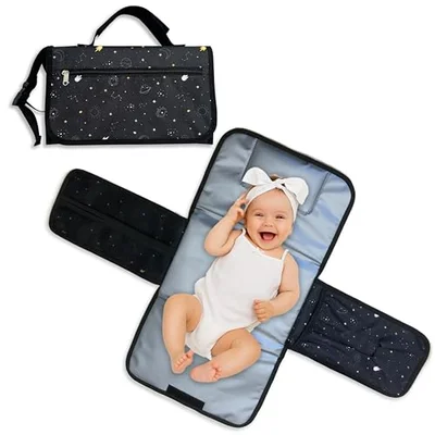 Weebub 3 in 1 Baby Travel Changing Mat – Lightweight, Waterproof & Foldable – Soft Padded Head Cushion with Carry Handle & 3 Storage Pockets – Portable Nappy Changing Mat – Baby Travel Essentials