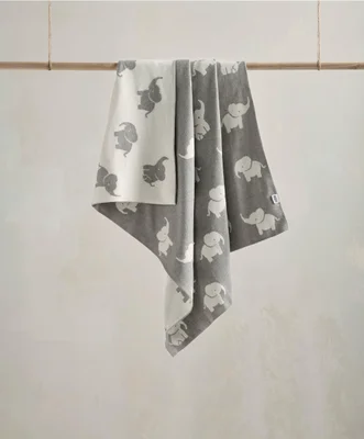 Welcome To The World Knitted Elephant Blanket - Grey
