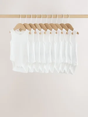 White 10 Pack Baby Vest Bodysuits - 10 Pack / White