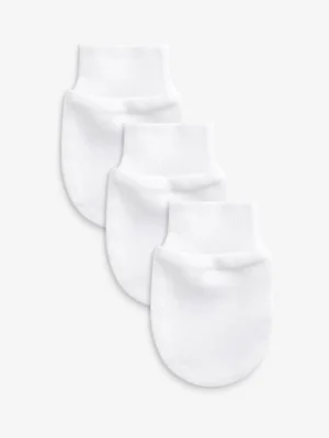 White 100% Cotton Baby Scratch Mitts 3 Pack - Standard / White