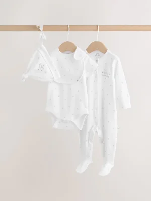 White Baby Sleepsuit, Bodysuit, Hat and Bib Set 4 Piece (0-9mths) - Size 5lb