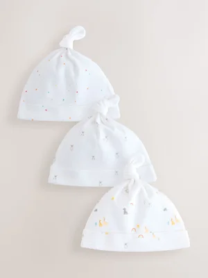 White Baby Tie Top Hats 3 Pack (0-12mths)