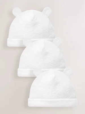 White Beanie Jersey Baby Hats 3 Pack (0-12mths) - Size 5lb - White / 0-12m