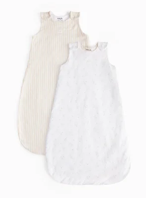 White & Beige Printed 1.5 Tog Sleeping Bags 2 Pack 0-6 Months