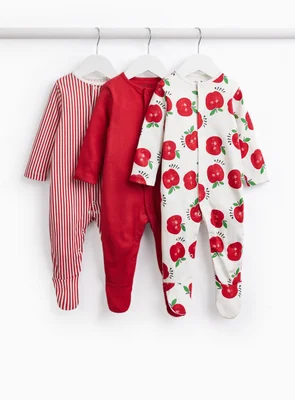 Hearts & Stars Print Sleepsuits 3 Pack Up to 3 mths