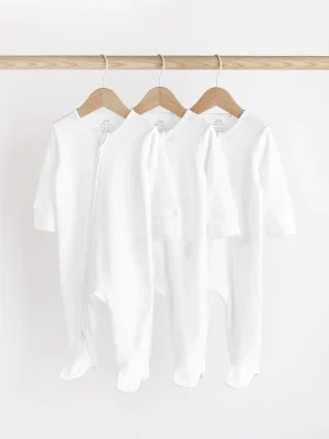 Essential Zipped 100% Cotton Baby Sleepsuits 3 Pack (0-3yrs)