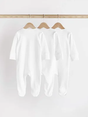 Essential Zipped 100% Cotton Baby Sleepsuits 3 Pack (0-3yrs) — image 2