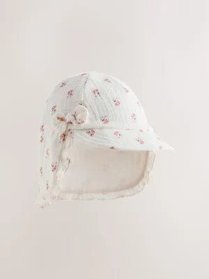 White Floral Woven Legionnaire Baby Hat