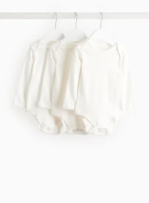 White Long Sleeve Bodysuit 3 Pack Newborn - White / Newborn