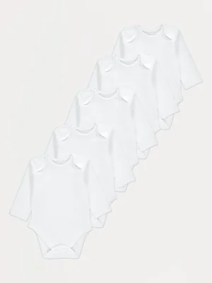 White Long Sleeve Bodysuits 5 Pack