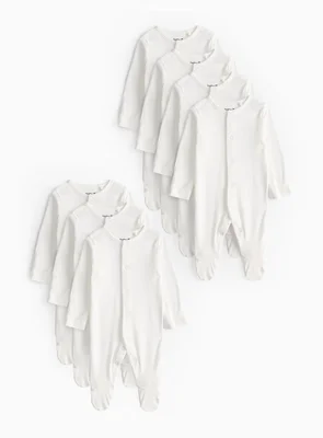 White Long Sleeve Sleepsuits 7 Pack 3-6 months