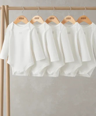 White Longsleeved Bodysuits (5 Pack) - 3-6 Months