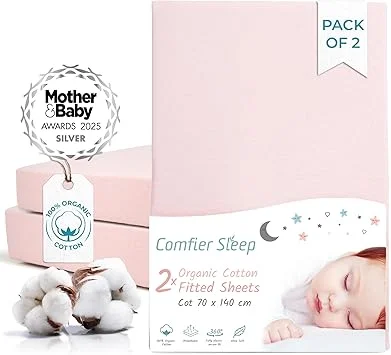 White Moses Basket Sheets 30x76cm - 2 Pack Organic Cotton Soft Pram Sheets Fitted for Baby Bed Comfort