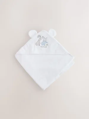 White Safari Animals Hooded Baby Towel