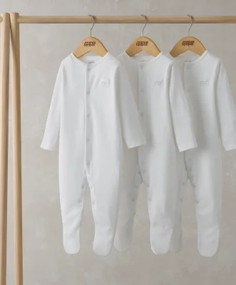 White Sleepsuits (Pack of 3) - 0-3 Months