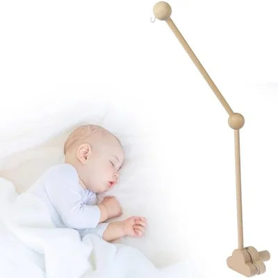 Willkey 27" Baby Crib Mobile - Wooden Arm with Adjustable Height & Non-Skid Base - Nursery Mobile Hanger for Decor (Log color) - Log Color