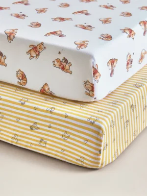 Winnie the Pooh Jersey Cotton Cot Bed Sheets - Set of 2