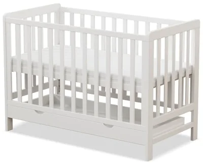 Wooden Baby Cot Bed With Drawer and 6CM Mattress ,Baby Crib With Drawer,Convertible Cot,Baby Crib,3 Adjustable Bed Base Positions (120X60CM(WithDrawer&Mattress))