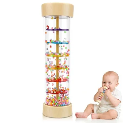 Wooden Baby Rattle Toys, Rain Stick Musical Toy Montessori Toys for Babies 6-12 Months, Baby Rattle Sensory Hand Grip Developmental Toy, Musical Instruments Toys for 1+ Year Old Toddlers - Natural Wood