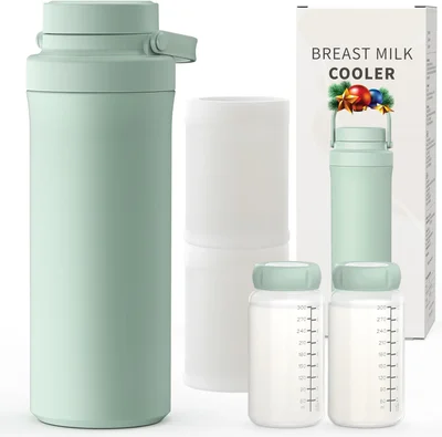 Xaproo 650ml Breast Milk Cooler Bottle, Portable Milk Cooler for Breastmilk with 360°Cooling for 24 Hours, Millk Chiller with 2pcs Baby Bottles, Breastmilk Storage Bags for Baby, BPA-Free (Green) - Green