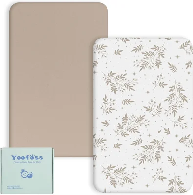 Yoofoss Cot Sheets 120 x 60 cm fitted Ultra Soft and Breathable Cot Bed Sheets Cozy Cot Fitted Sheets 2 Pack - Brown And Leaf