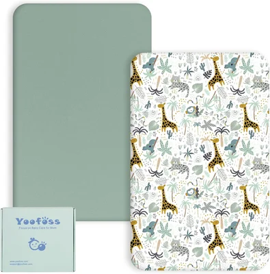 Yoofoss Green Giraffes Next to Me Crib Sheets, Ultra Soft Fitted 51 x 85 cm, 2 Pack Toddler Bed Sheets
