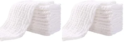 Yoofoss Muslin Cloths for Baby 10 Pack Baby Muslin Squares Super Soft and Absorbent Muslin Face Clothss 100% Cotton 35x50cm White