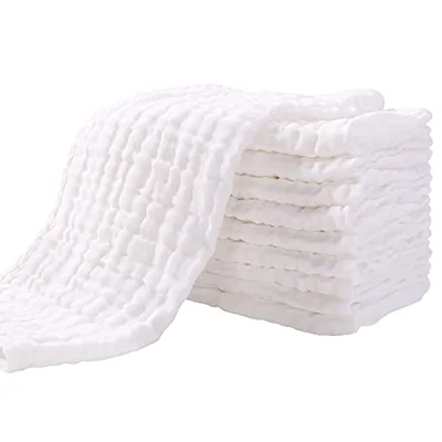 Yoofoss Muslin Cloths for Baby 10 Pack Baby Muslin Squares Super Soft and Absorbent Muslin Face Clothss 100% Cotton 35x50cm - White / 35x50 cm (Pack of 10)