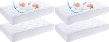 Yoofoss Next to Me Crib Mattress Protector 51 x 85 cm Waterproof Next to Me Mattress Protector 4 Pack Breathable & Comfortable Baby Mattress Cover White - 4 Pack 51x85 Cm